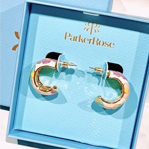 Hand Painted, Hoop, Stud, Earrings, Flowers, Purple, Pink, Brand New in Box.